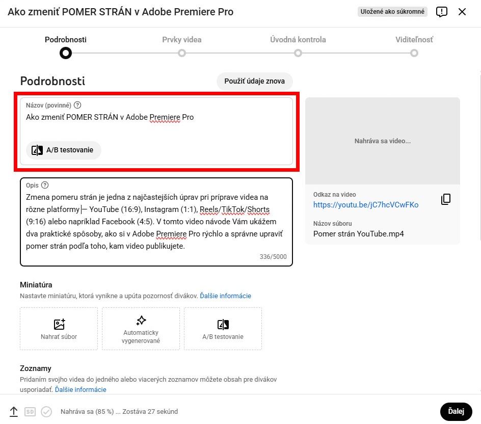 Vyplniť názov videa