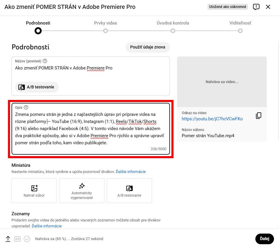 Vyplňte popis videa