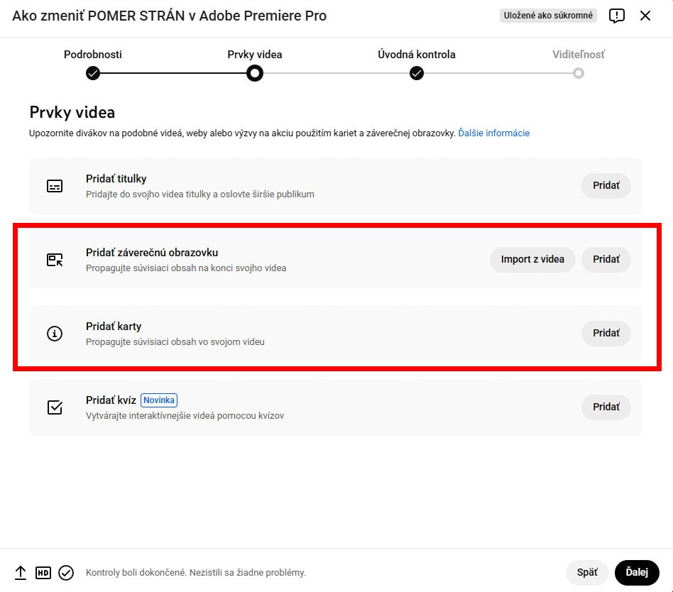 Záverečná obrazovka a karty